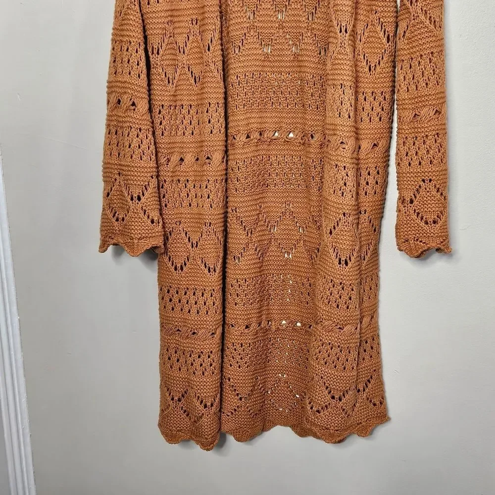 So Mustard Yellow Boho Crochet Stitch Kimono Open Cardigan Wide Sleeve M… - Picture 5 of 10